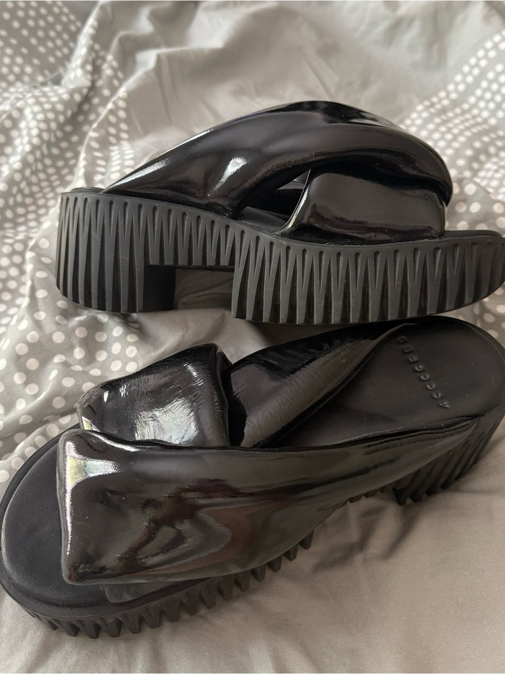 4CCCCCEES Patent Black Platform Slide Sandals for Women